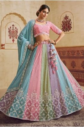 Lehenga Choli tissé multicolore en mousseline LC8620