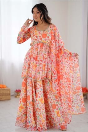 Ensemble palazzo en organza multicolore à imprimé PZ4429