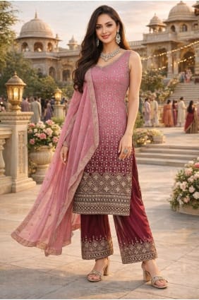 Ensemble palazzo en georgette brodée multicolore PZ4370
