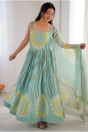 Ensemble Anarkali imprimé en georgette synthétique multicolore avec dupatta AS4161