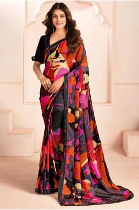 sari en georgette imprimé multicolore SR28408