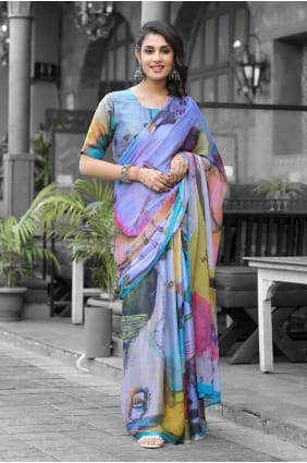 Robe multicolore en georgette imprimée GW1271