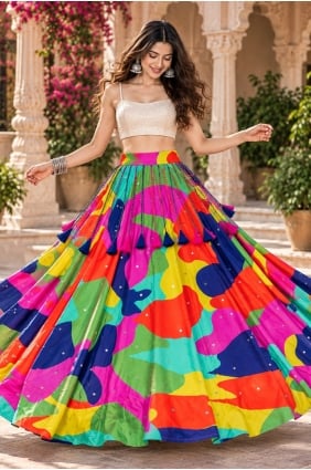 Lehenga Choli multicolore en crêpe imprimée LC9287