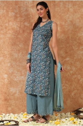 Ensemble palazzo en coton imprimé multicolore avec dupatta PZ4235