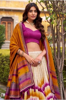 Lehenga Choli en soie multicolore imprimée LC9024