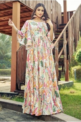 Robe longue en rayonne imprimée multicolore GW1311