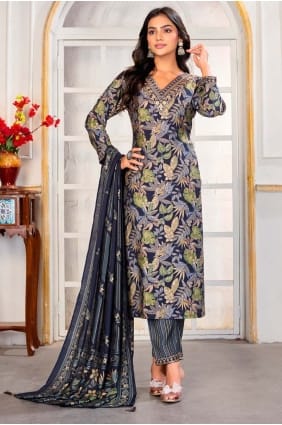Salwar Kameez multicolore en Chanderi avec imprimé SK156140