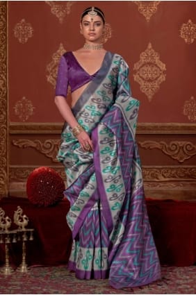 Sari en soie brodé multicolore SR29553