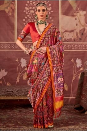 Sari en soie multicolore à imprimé SR29560