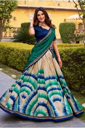 Lehenga Choli en soie imprimée multicolore LC9022
