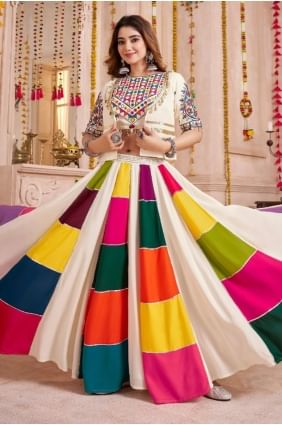 Lehenga Choli en viscose multicolore avec tissage LC8634