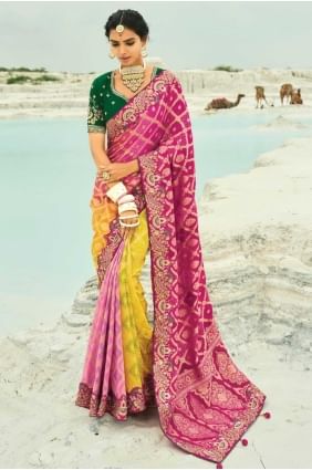 Sari de mariage en georgette avec tissage multicolore SR28842