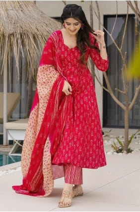 Salwar Kameez en mousseline imprimée rose AS4310