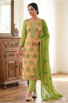 Salwar Kameez en mousseline verte imprimée avec dupatta SK159111
