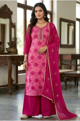 Salwar Kameez magenta imprimé en mousseline avec dupatta SK159116
