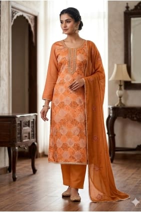 Salwar Kameez imprimé rouille en mousseline SK159109