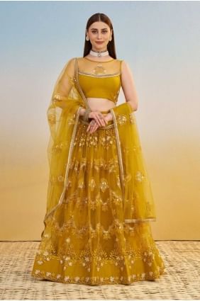 Lehenga Choli Moutarde en Tulle avec Dupatta Assorti LC8537