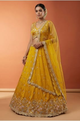 Lehenga Choli moutarde en soie avec broderies LC9159