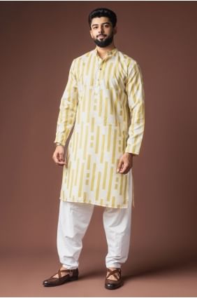 Kurta pour homme en lin moutarde imprimé numérique avec dupatta KURR580