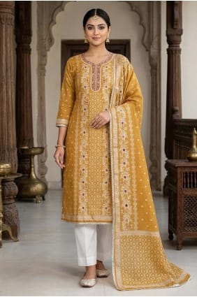 Salwar Kameez à mains nues en coton moutarde SK159146