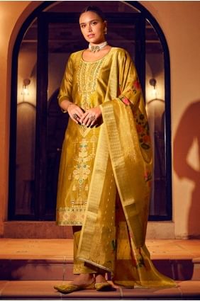 Salwar Kameez moutarde à tissage scintillant SK155807