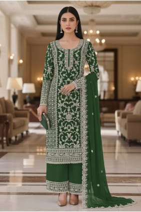 Ensemble palazzo en résille brodée verte PZ4468