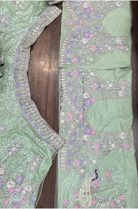 Lehenga Choli en résille à sequins verts LC9083