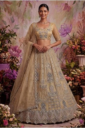Lehenga Choli en dentelle dorée avec dupatta LC9028
