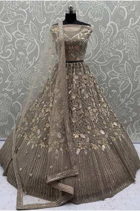 Lehenga Choli gris résille brodé LC8760