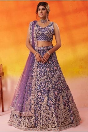 Lehenga Choli violet en filet brodé avec dupatta LC8855