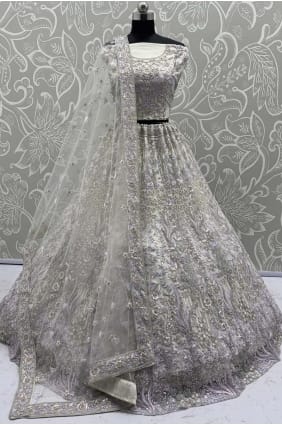 Lehenga Choli blanc en filet brodé avec dupatta LC8801