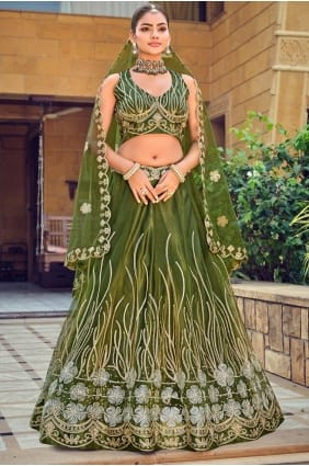 Mahendi Net Brodé Lehenga Choli avec Dupatta LC8819
