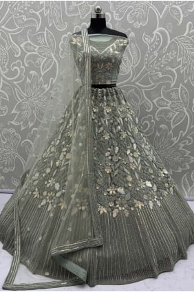 Lehenga Choli en filet pista avec broderies LC8761