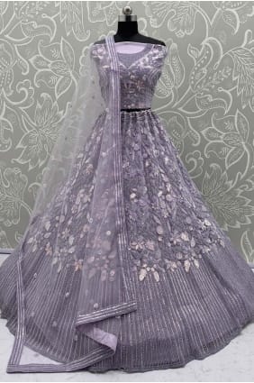 Lehenga Choli violet brodé en résille LC8762