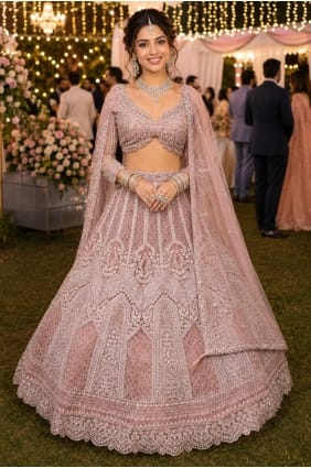 Lehenga Choli rose brodé en tulle LC9073