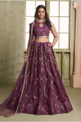 Lehenga choli en filet imprimé vin avec dupatta LC8684