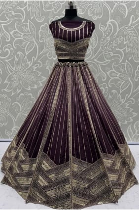 Lehenga Choli violet avec tulle à sequins LC8734
