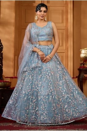 Lehenga Choli grise en filet LC8773