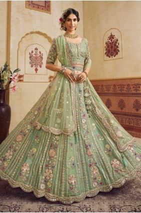 Lehenga Choli vert en filet tissé LC8613