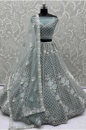 Lehenga choli gris en filet à paillettes LC8566