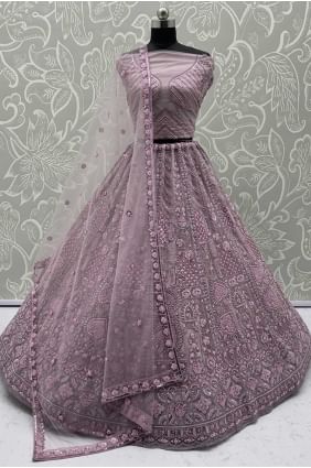 Lehenga choli rose oignon en filet à paillettes avec dupatta LC8570