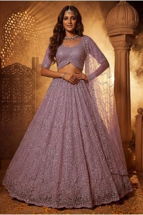 Lehenga Choli en tulle rose brodé LC9036