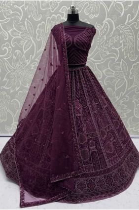 Lehenga choli violet avec filet à paillettes LC8567