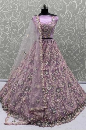 Lehenga choli en filet lilas avec détails en fil LC8679