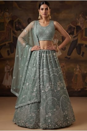 Lehenga Choli de mariage vert en filet avec dupatta LC8932