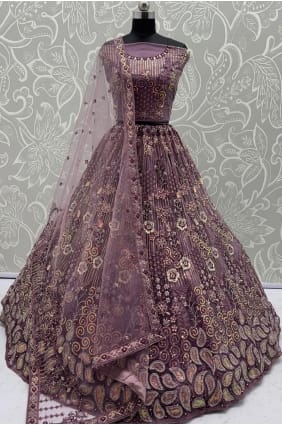 Lehenga Choli en tulle rose avec broderies Zardosi LC8719