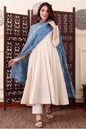 Anarkali blanc cassé avec Chanderi uni AS4321