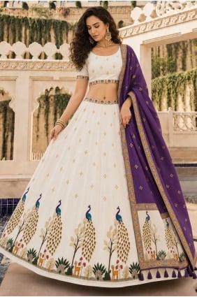Lehenga Choli en coton blanc cassé imprimé LC9270