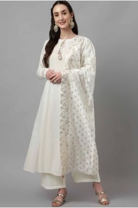 kurti blanc cassé avec tissage en coton KTI2660