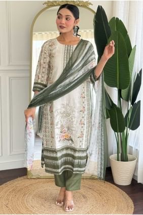 Salwar Kameez blanc cassé en rayonne imprimée SK155723